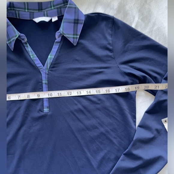 Lady Hagen Navy Blue Clubhouse Long Sleeve Polo Plaid Johnny Collar Sz M - Picture 7 of 11